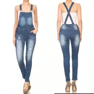 "Lu" Denim Skinny Overall Multi Pockets